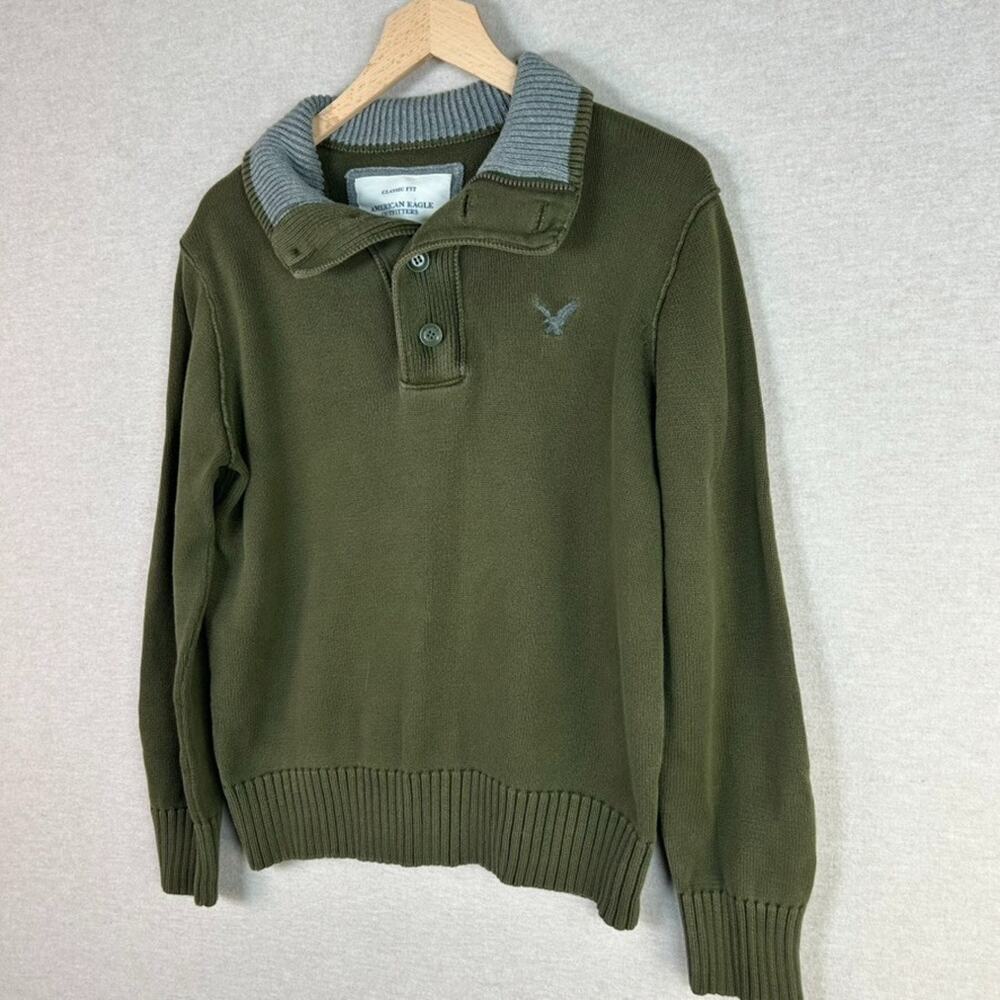 Vintage American Eagle Mens Y2K 1/4 Button Pullover Sweater Size M Preppy Grunge - Picture 2 of 9